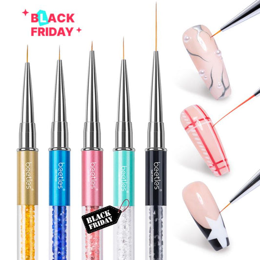 Beetles Gel Polish Nail Art Tools Liner Brushes 5Pcs Painting Art Design Pen Set Diamond Application Rhinestone Handle Dotting Drawing Sizes 5 7 9 11 20Mm Nail Art Design Gift Nail Art Brush for Women